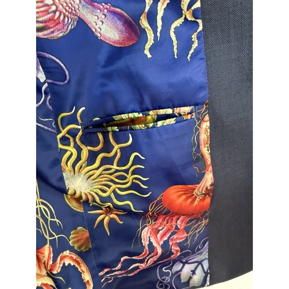 Indochino Luxury Wool Blazer Sportcoat 40R Navy Blue Jellyfish Lining Custom